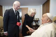 On April 9, 2025, Pope Francis, the head of state of the Vatican and the spiritual leader of Catholics, meets with King Charles III of England and his spouse, Queen Camilla, in Vatican City. (Photo by Vatican Media/Anadolu via Getty Images)